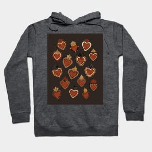 Vintage Mexican Sacred Hearts Pattern by Akbaly Hoodie